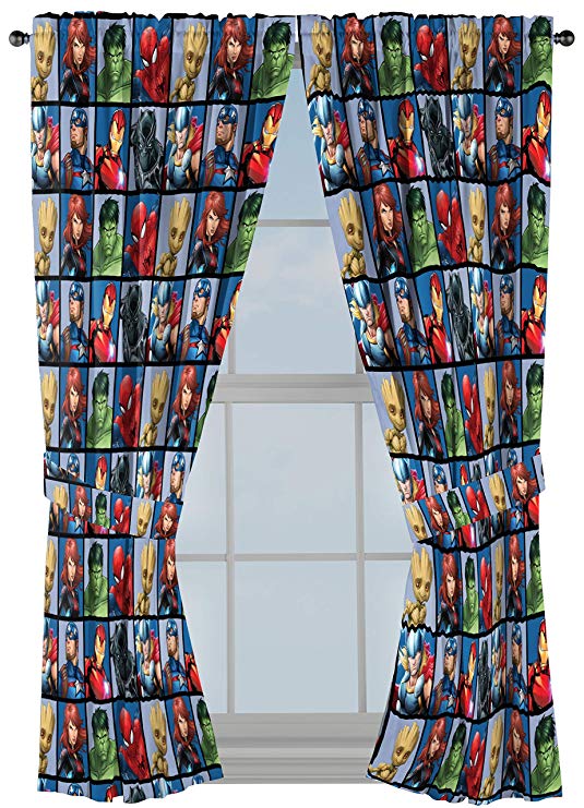 Jay Franco Marvel Avengers Team 63" inch Drapes 4 Piece Set - Beautiful Room Décor & Easy Set up - Window Curtains Include 2 Panels & 2 Tiebacks (Official Marvel Product)