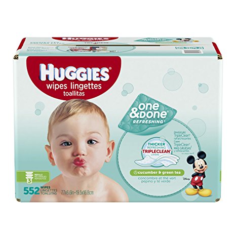 Huggies One & Done Refreshing Baby Wipes Refill, 552 Count