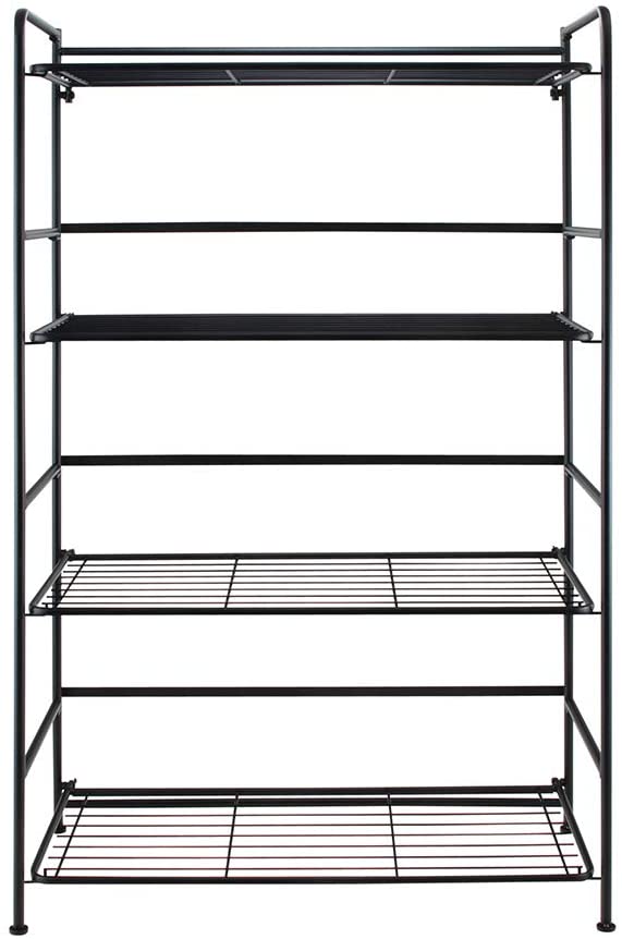 Flipshelf Folding Metal Bookcase-Small Space Solution-No Assembly-Home, Kitchen, Bathroom and Office Black, 4 Shelves, Wide