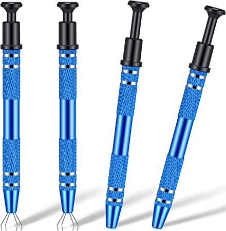 4 Pieces 4 Prongs Diamond Claw Tweezers Terp Pearl Grabber Standard Pick-up Tool 4 Prongs Grabber IC Chip Metal Grabber Grabber Stainless Steel 4-Claw Pick up Tool (Blue)