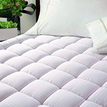 EASELAND Luxury Hotel Quilted Mattress Pad Cover 300TC 100% Cotton Top - Goose Down Alternative Filling -Stretch Up to 8-21 Inch Deep -Mattress Topper (Full, White)
