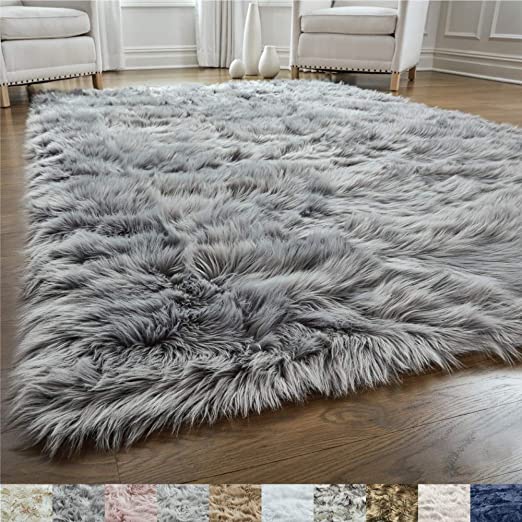 GORILLA GRIP Original Premium Faux Fur Area Rug, 3 FT x 5 FT, Softest, Luxurious Carpet Rugs for Bedroom, Living Room, Luxury Bed Side Plush Carpets, Rectangle, Gray