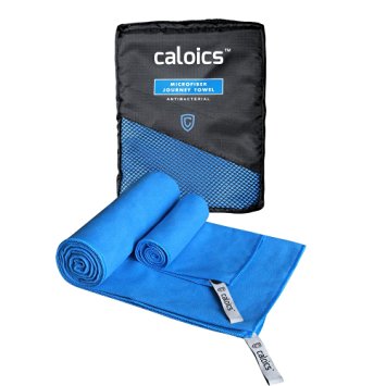Caloics Large Microfiber Travel Towel - Antibacterial, Compact and Fast Drying (with Free Smaller Hand Towel)