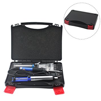 6 in 1 60W 110V Electric Soldering Iron Kit with Carry Case, Adjustable Temperature Welding Iron, Including 6 Tips, Desoldering Pump (Solder Sucker), Stand, Anti-static Tweezer, Soldering Wire Tube