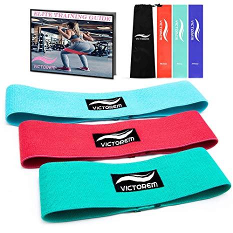 Victorem Booty Resistance Workout Hip Exercise Bands – Cotton Fitness Loop Circle Exercise Legs and Butt - Activate Glutes and Thighs – Thick, Wide, Cloth Bootie Training and Lifting