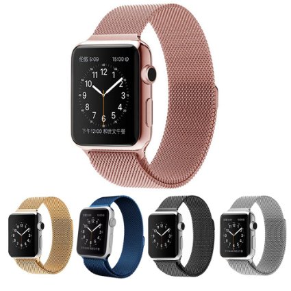 Apple Watch BandTeslasz 38mm Mesh Replacement Strap Stainless Steel Milanese Loop Strap Magnetic Buckle Wrist Band for Apple iWatch All Models Rose Gold 38 MM