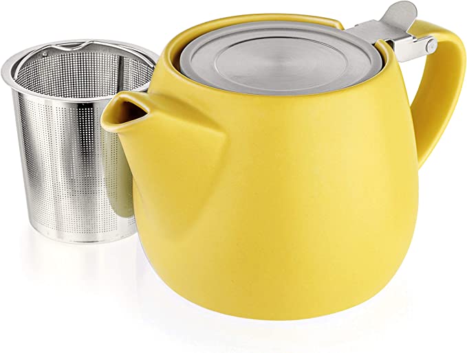 Tealyra - Pluto Porcelain Small Teapot Yellow - 18.2-Ounce (1-2 Cups) - Stainless Steel Lid and Extra-Fine Infuser to Brew Loose Leaf Tea - 540ml