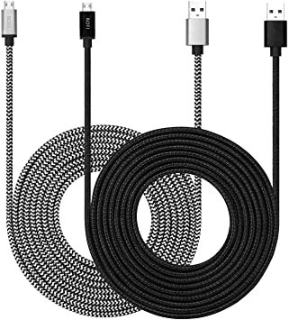 Micro USB Cable 10ft with 3A Fast Charging, 2Pack Ultra Durable 10ft Nylon Braided Charger Cords for Galaxy S7/S6/J8/J7 Note 5,Kindle,LG,PS4,Camera,Xbox One and More (Black   White)
