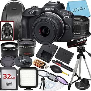 Canon EOS R100 Mirrorless Camera with RF-S 18-45mm Lens   32GB Memory Card   Backpack   Widgeangle   ZeeTech Accessory Bundle (32GB Card) (Renewed)