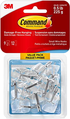 Command Wire Hooks Value Pack, Small, Clear, 9 Hooks 12 Small Strips