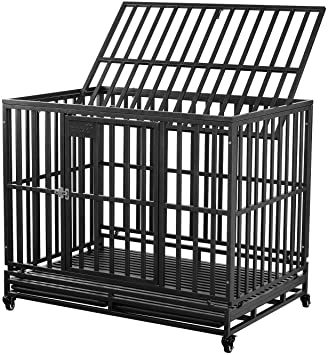PUPZO Dog Cage Crate Kennel Heavy Duty Tear Resistant Square Tube with Four Wheels for Large Dogs Easy to Install