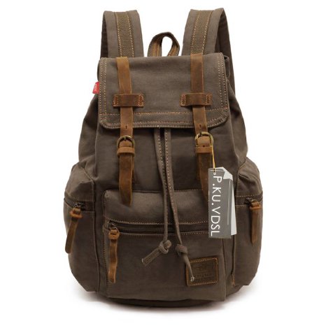 Canvas Backpack, P.KU.VDSL-AUGUR SERIES Vintage Canvas Leather Backpack, Hiking Daypacks, Computers Laptop Backpacks, Unisex Casual Rucksack Satchel Bookbag, Mountaineering Bag for Men