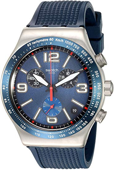 Swatch 1901 Irony Stainless Steel Quartz Rubber Strap, Blue, 21 Casual Watch (Model: YVS454)
