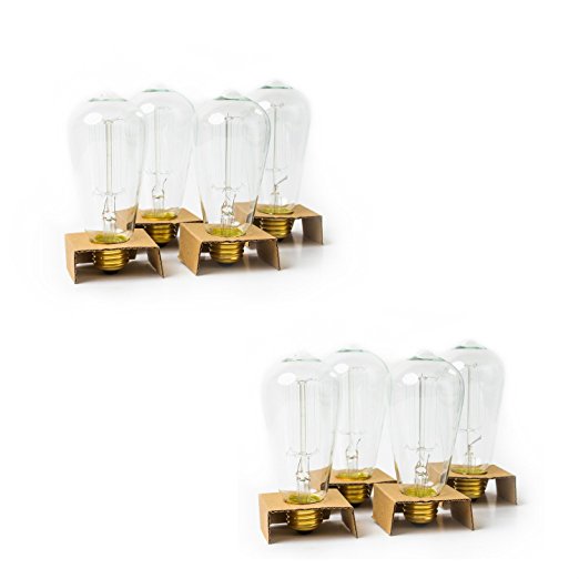 Edison Bulb Pack of 8 by Brillante - Clear Glass Light Bulbs with Vintage 2200K Amber Light - 220 Lumens