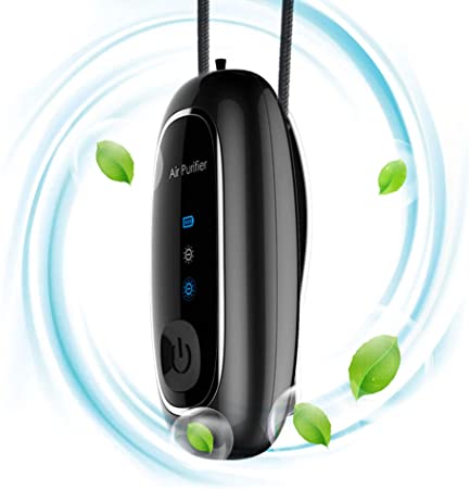 Portable Wearable Air Purifier Around The Neck Or On Collar 2021 UPDATE For for both kids and adults , Negative Ion, Mini Personal Travel Air Purifier Necklace (Black)