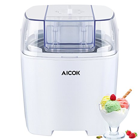 Aicok  Automatic Ice Cream Maker Frozen Yogurt and Sorbet Maker Machine, 1.5 Quart, White