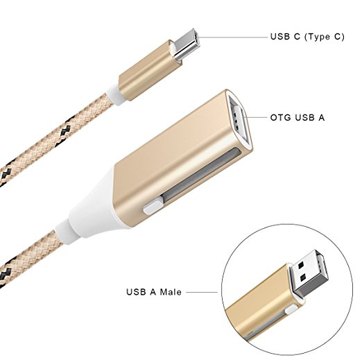 Micarsky OTG Adapter, 2 IN 1 USB C to USB A Male Cable(Data Transfer and Charging ), USB C to USB Female with OTG for Type C MacBook, Android Devices--3ft/Gold