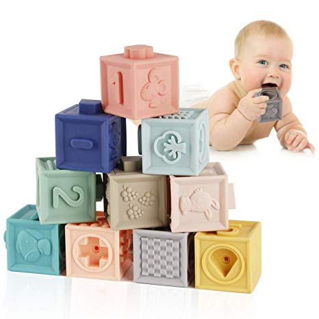 Mini Tudou Baby Blocks, Soft Squeeze Building Blocks, Teething Chewing Toys, Educational Baby Bath Toys Play with Numbers for Toddlers 6 Months and Up,Children's Day Toys