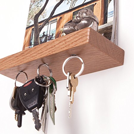 Rackless - Floating, Wall Mounted Shelf and Magnetic Key Rack, In 8” Solid White Oak Wood