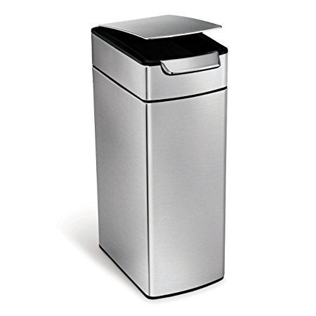 simplehuman Slim Rectangular Touch-Bar Trash Can, Stainless Steel, 40 L / 10.5 Gal