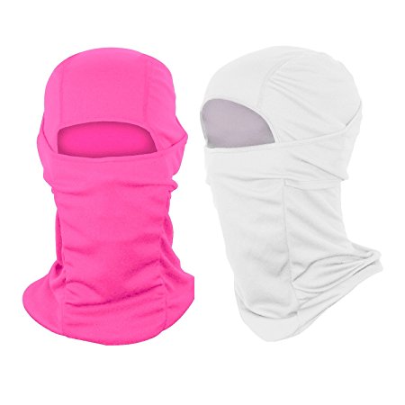 Sports Balaclava 2-Pack Face Mask Motorcycle Helmets Liner Ski Gear Mountain Neck Gaiter by The Friendly Swede (White and Pink)