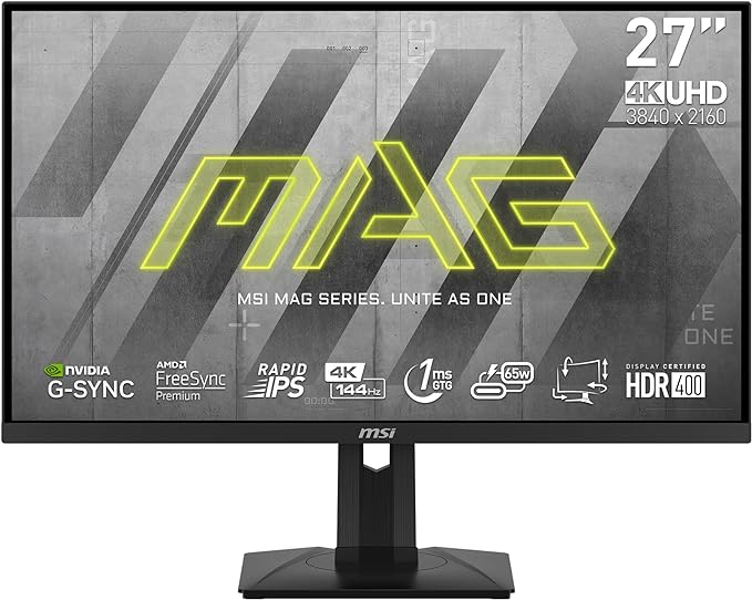 MSI MAG 274UPF - 27 Inch UHD Esports Gaming Monitor - 3840 x 2160 IPS Panel, 144 Hz / 1ms, G-SYNC Compatible, , Adjustable Stand / VESA - Display Port 1.4a & HDMI 2.1 & Type C Port