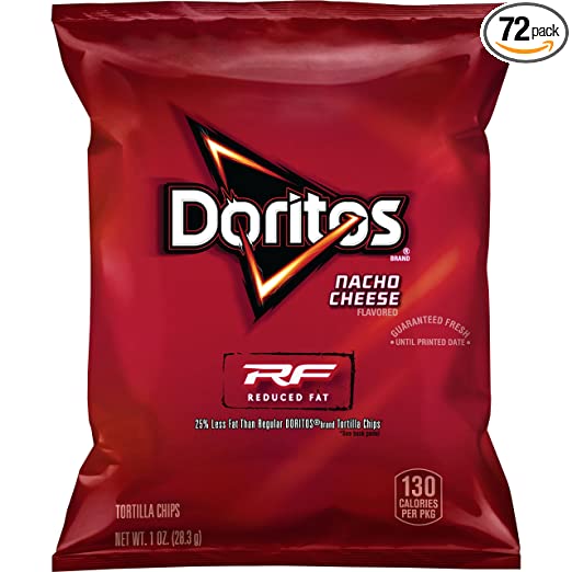 Doritos Reduced Fat Nacho Cheese Flavored Tortilla Chips, 1 Ounce (Pack of 72)