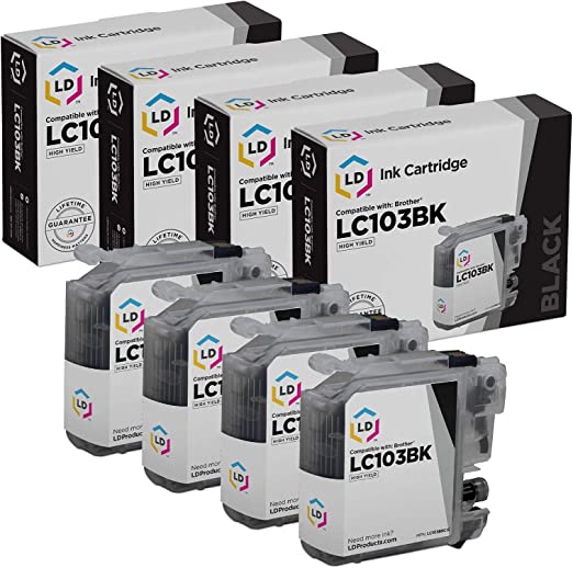 LD Compatible Ink Cartridge Replacement for Brother LC103BK High Yield (Black, 4-Pack)