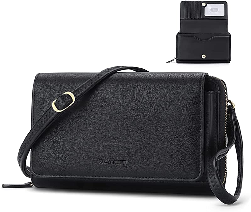 RONSIN Crossbody Wallet for Women, Wristlet Purses with Phone Pocket RFID Credit Card Holder 2 Straps