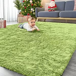 OLANLY 8x10 Machine Washable Large Area Rugs for Living Room, Bedroom, Soft Fluffy Shaggy Bedside Rug, Indoor Floor Carpet for Kids Girls and Boys, Dorms, Nursery, Home Decor Aesthetic, Grass Green