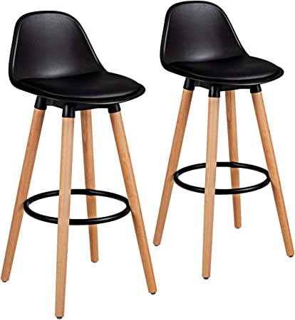 COSTWAY Bar Stools Set of 2, Modern Armless Kitchen Stool with Soft PU Leather Seat, Counter Height Stool with Round Metal Footrest & Comfortable Curved Backrest for Home, Dining Hall (Black, 2)