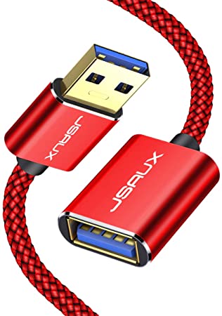 JSAUX USB 3.0 Extension Cable 3M, High Speed 5Gbps Data Transfer USB A Male to A Female USB Extension Cable Gold Plated Compatible for Printer, Scanner, Camera, Card Reader, USB Disk, Keyboard - Red