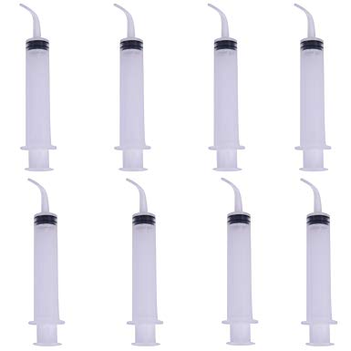 Buytra 8 Pack Disposable Dental Irrigation Syringe Oral Irrigator Syringe with Curved Tip 12cc