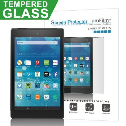amFilm Fire HD 8 2015 Tempered Glass Screen Protector for Kindle Fire 8 inch 2015 5th Generation 033mm 25D Rounded Edges New 1-Pack Lifetime Warranty