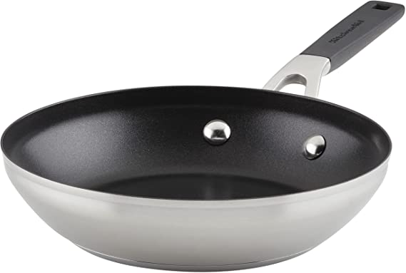 KitchenAid Stainless Steel Nonstick Frying Pan/Skillet, 8 Inch, Brushed Stainless Steel