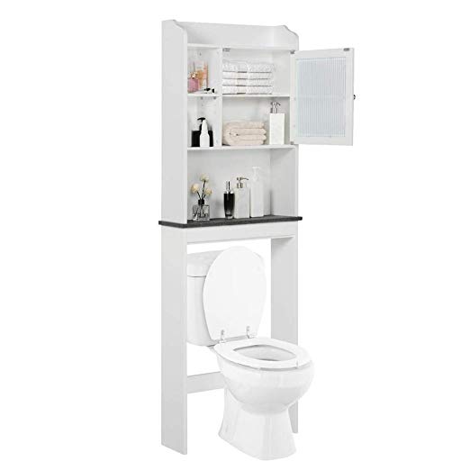 Yaheetech Over The Toilet Cabinet Space-Saving - Bathroom Freestanding Cabinet w/Adjustable Shelves, 23.2" L x 7.4" W x 68.9" H