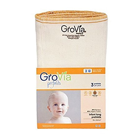 GroVia Reusable Organic Cotton Prefold Baby Cloth Diaper (Size 3)