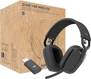 Logitech Zone Vibe Wireless Bluetooth Headphones with Noise-Canceling Mic, USB-A, USB-C, for Google Meet, Google Voice, Zoom, Mac/PC, Black