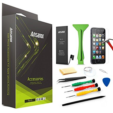 Ansanor 3.8V 1440 mAh Li-ion Replacement Battery for iPhone 5 with Tools   Screen Protector for iPhone 5
