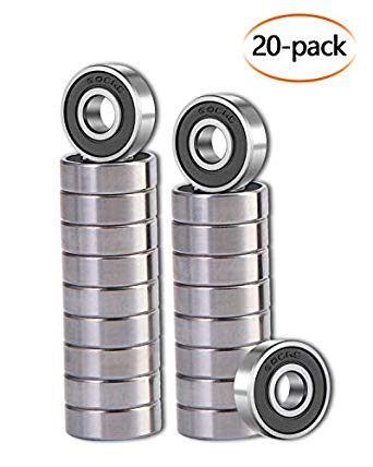 ［20 Pack］608-2RS Ball Bearings – Bearing Steel and Double Rubber Sealed Miniature Deep Groove Ball Bearings for Skateboards, Inline Skates, Scooters (8mm x 22mm x 7mm)