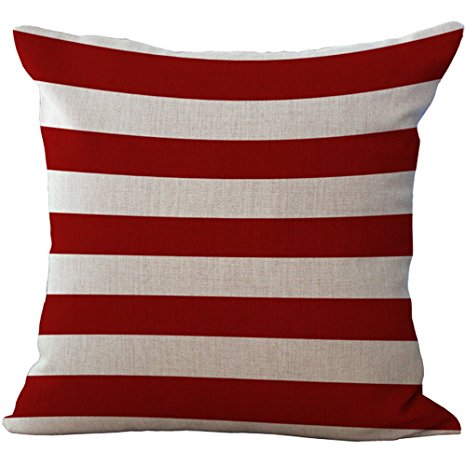 ChezMax Linen Office Chair Back Cushion Cover Cotton Throw Pillow Case Square Pillowslip Decorative Pillowcase For Hotel Lounge Red and White Striped 18 X 18''