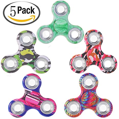 Fidget Spinner Toy, Fidget Spinner Prime, Spin 2-3 Min Super Smooth and Well Balanced Best Stress Reducer for Adult, Kids - Great for Anxiety, Autism, ADHD and Quit Smoking 5 Pack - Pattern Design