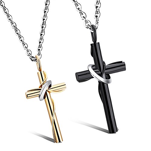 His Her Cross Pendant Necklace Titanium Steel Matching Set Gift for Anniversary