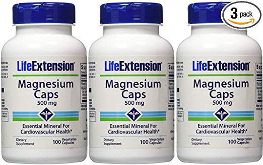 Life Extension Magnesium Vegetarian Capsules, 500 mg, 100 Count (Pack of 3)