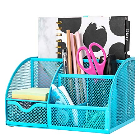 Exerz Mesh Desk Organizer Office with 6 Compartments   Drawer/Desk Tidy Candy/Pen Holder/Multifunctional Organizer EX348 Blue