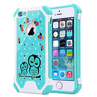 iPhone 5 5S Case, iPhone SE Case, SmartLegend Hybrid High Impact Armor Defender Protective Case Heavy Duty [Anti-slip] Dual Layer Cushion Bumper Case for iPhone 5/5S/SE - Owl