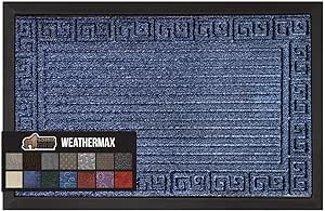 Gorilla Grip 100% Waterproof All-Season WeatherMax Doormat, 47x35, Durable Natural Rubber, Stain and Fade Resistant, Low Profile, Indoor Outdoor Door Mats, Easy Clean Patio Entry Mat, Navy Greek Keys