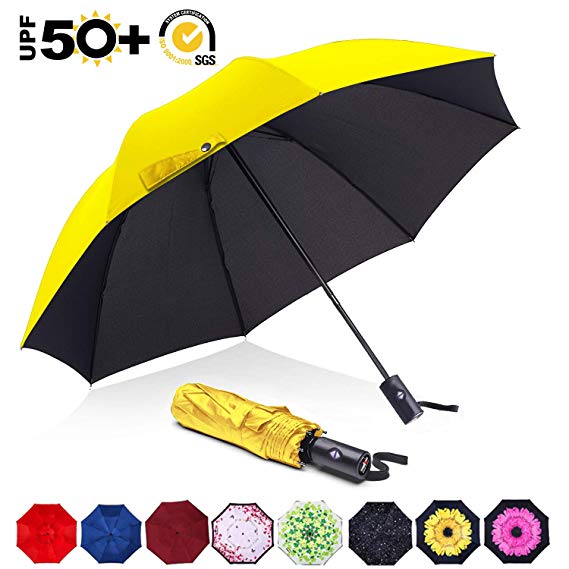 ABCCANOPY Umbrella Compact Rain&Wind Teflon Repellent Umbrellas Sun Protection with Black Glue Anti UV Coating Travel Auto Folding Umbrella, Blocking UV 99.98%