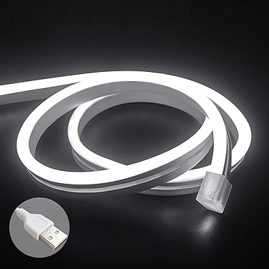 vimeepro 5V USB LED Neon Lights Strip 3.3ft neon Rope Lights Flexible Waterproof Neon LED Strip Lights for Indoor and Outdoor Bedroom TV Backlight Cabinets etc (Power Adapter Not Included/White)