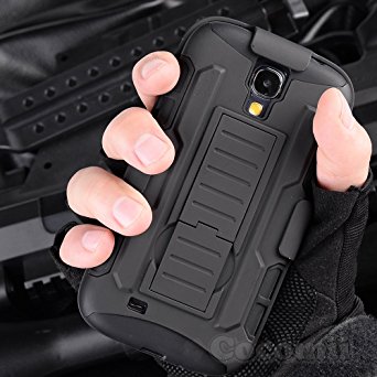 Galaxy S4 Active Case, Cocomii Robot Armor NEW [Heavy Duty] Premium Belt Clip Holster Kickstand Shockproof Hard Bumper Shell [Military Defender] Full Body Dual Layer Rugged Cover I537 I9295 (Black)
